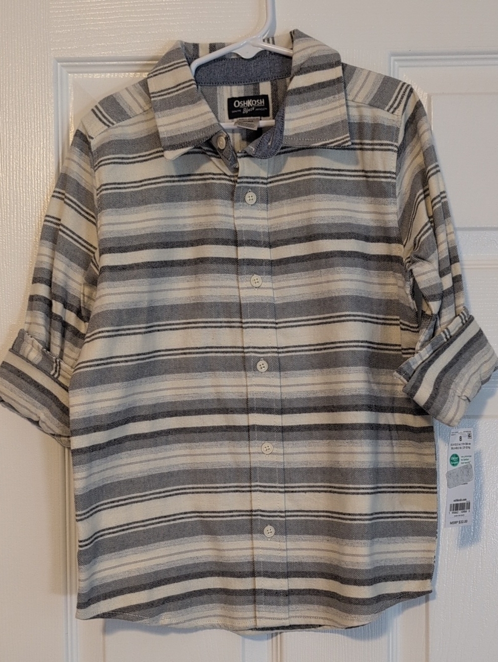 OshKosh B'gosh Boys' Gray & White Striped Button-Down Shirt NWT
